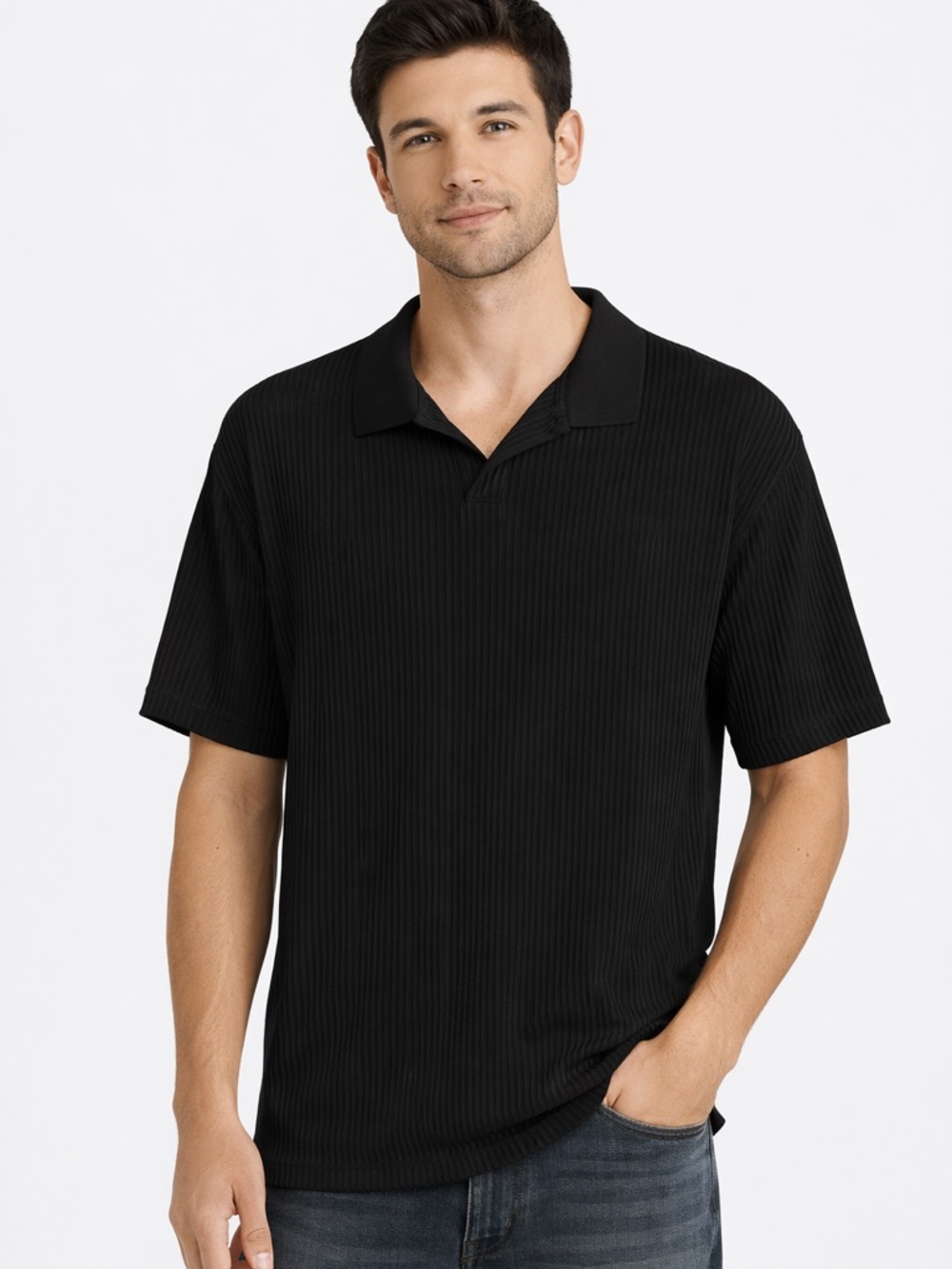 H&M Black Ribbed Men's Polo Shirt Last chance